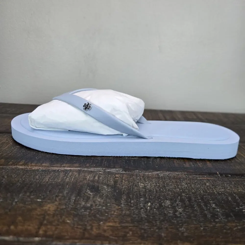 NEW Tory Burch Kira Padded Flip Flop TPU Womens Size 8 Aria Blue Silver Logo